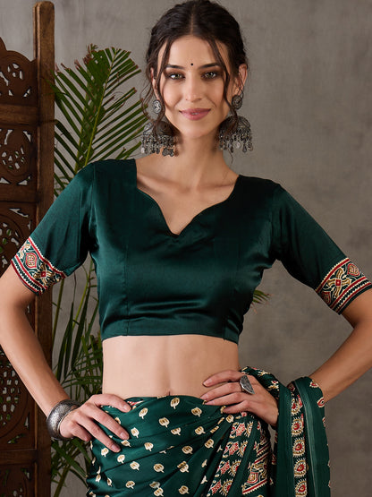 Green Pure Semi Modal Silk Floral Printed Saree 