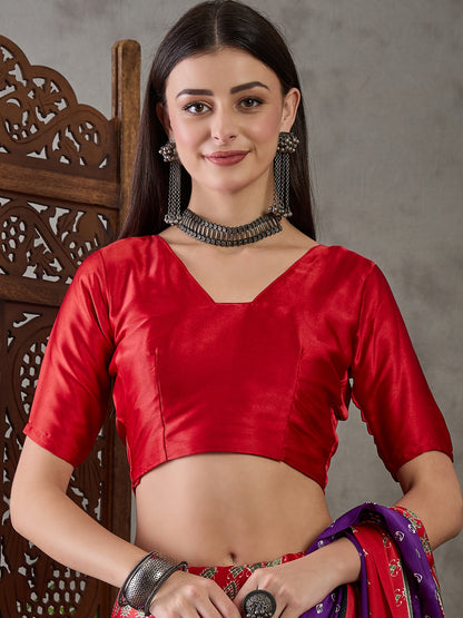 Purple Pure Semi Modal Silk Ajarkh Printed Saree 