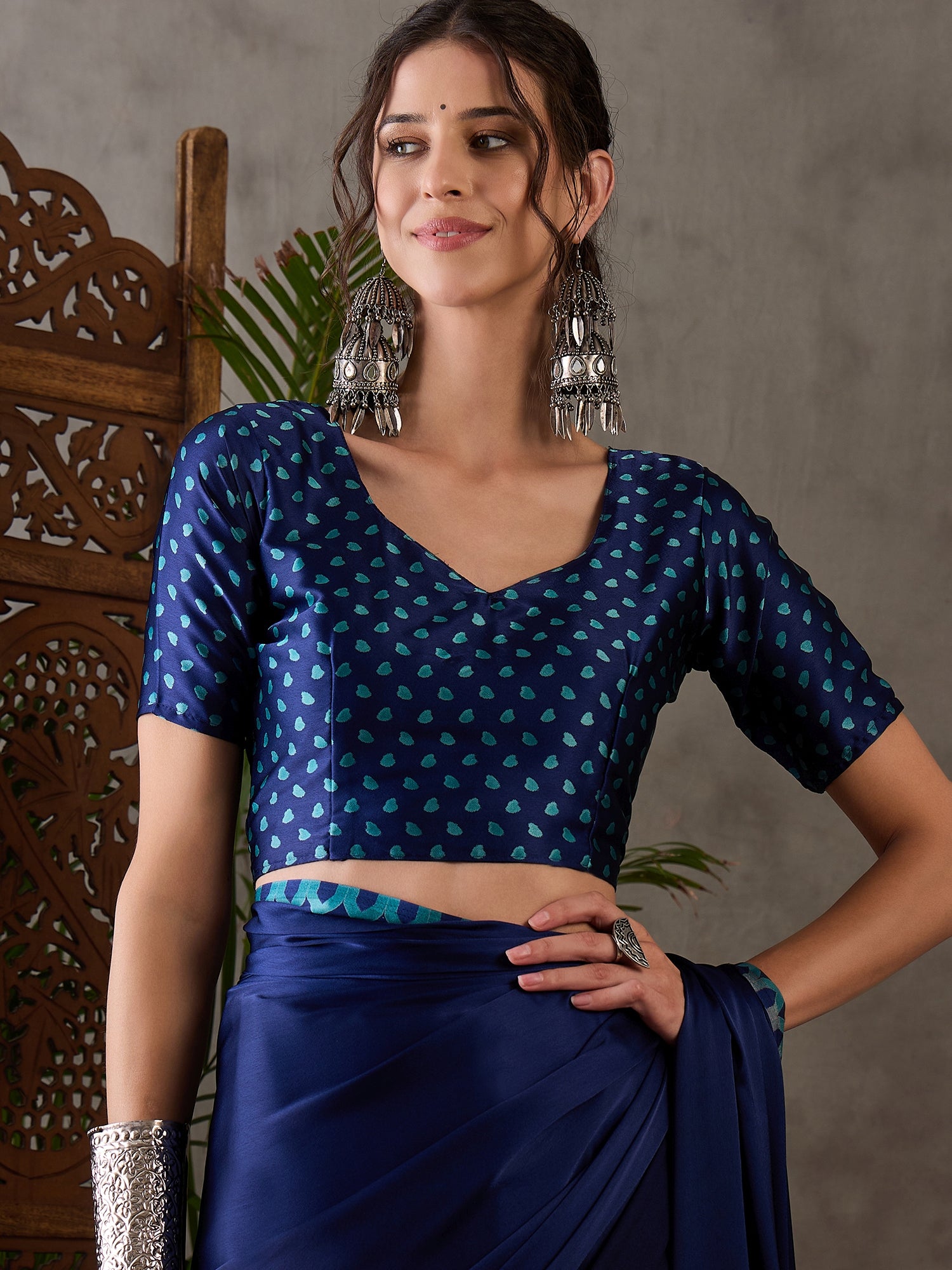 Blue Pure Semi Modal Japan Silk Ajarkh Printed Saree 