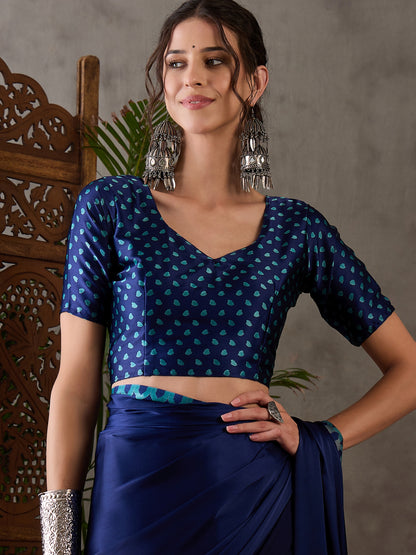 Blue Pure Semi Modal Japan Silk Ajarkh Printed Saree 
