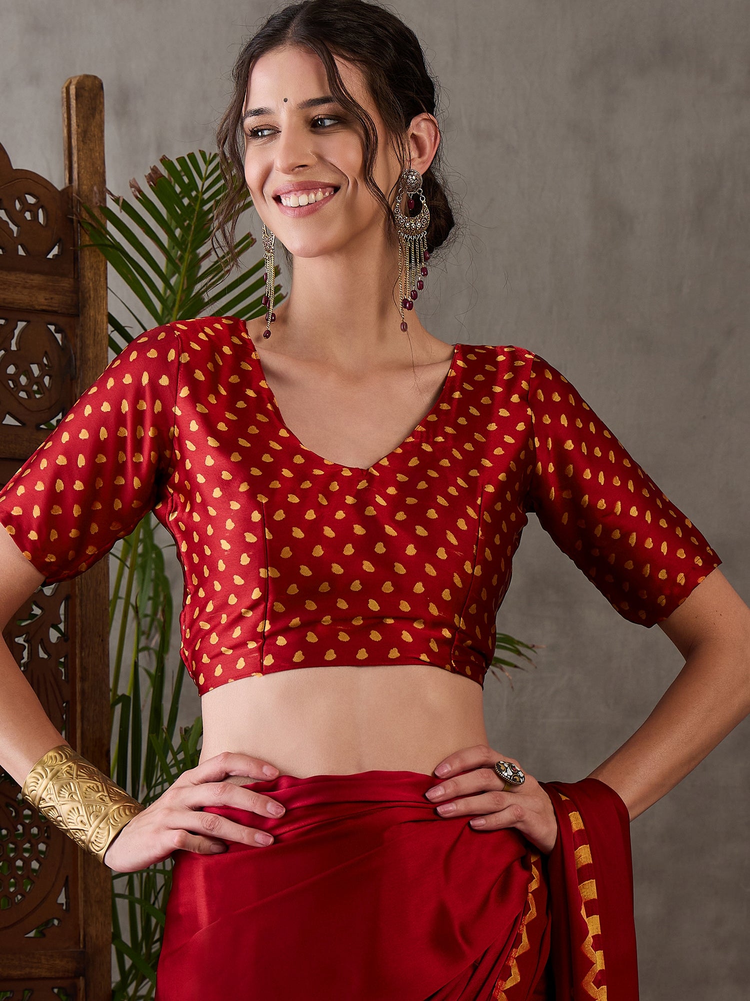 Red Pure Semi Modal Japan Silk Ajarkh Printed Saree ##color## Floral Printed Saree with premium fabric and embroidery