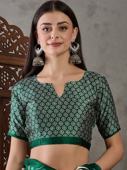 Green Pure Semi Modal Japan Silk Ajarkh Printed Saree 