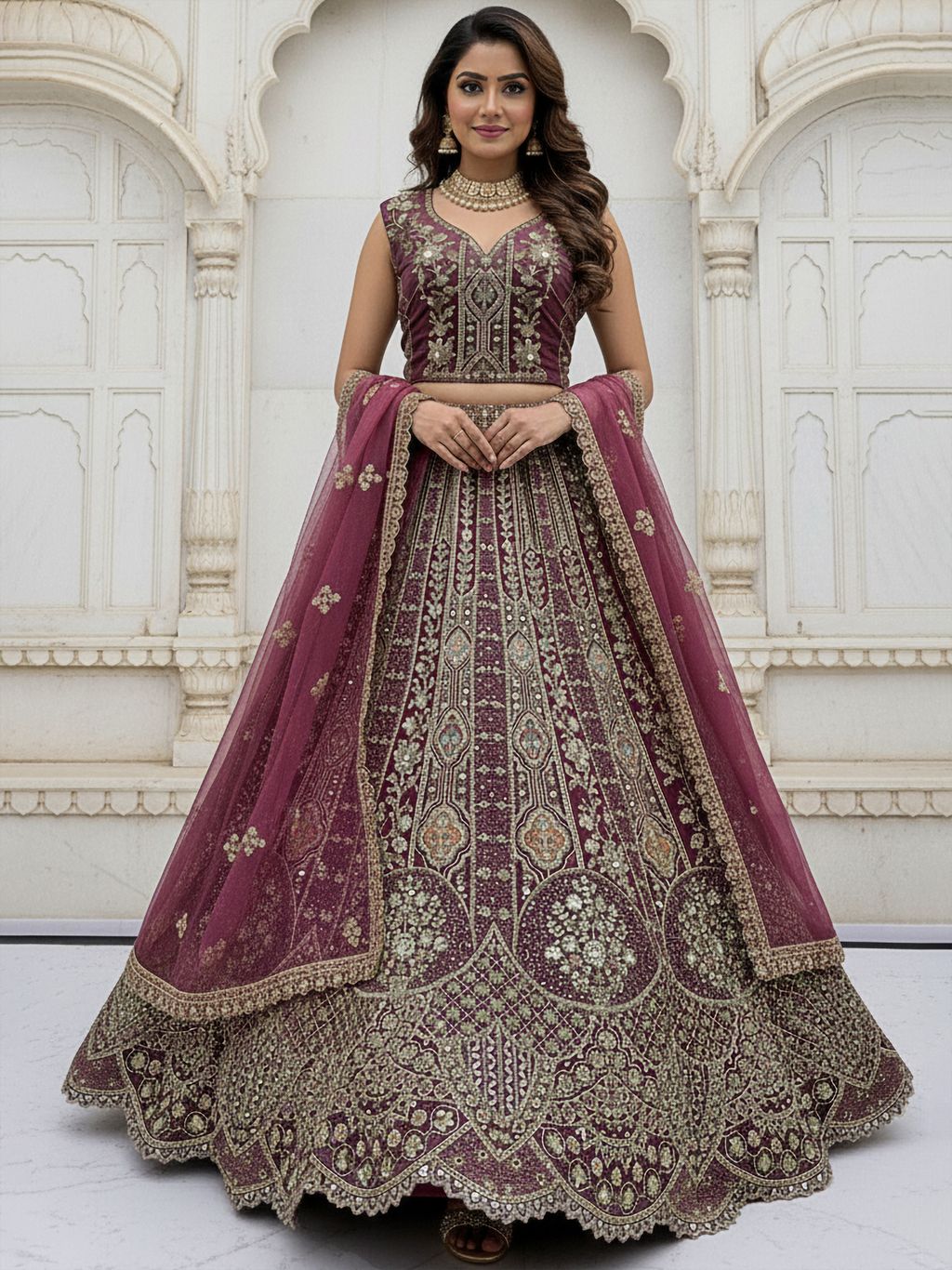 Onion Pure Soft Orgenza Sequins Work Bridal Lehenga Choli
