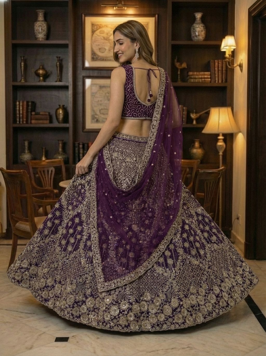 Indigo Pure Soft Net Heavy Embroidery Work Bridal Lehenga