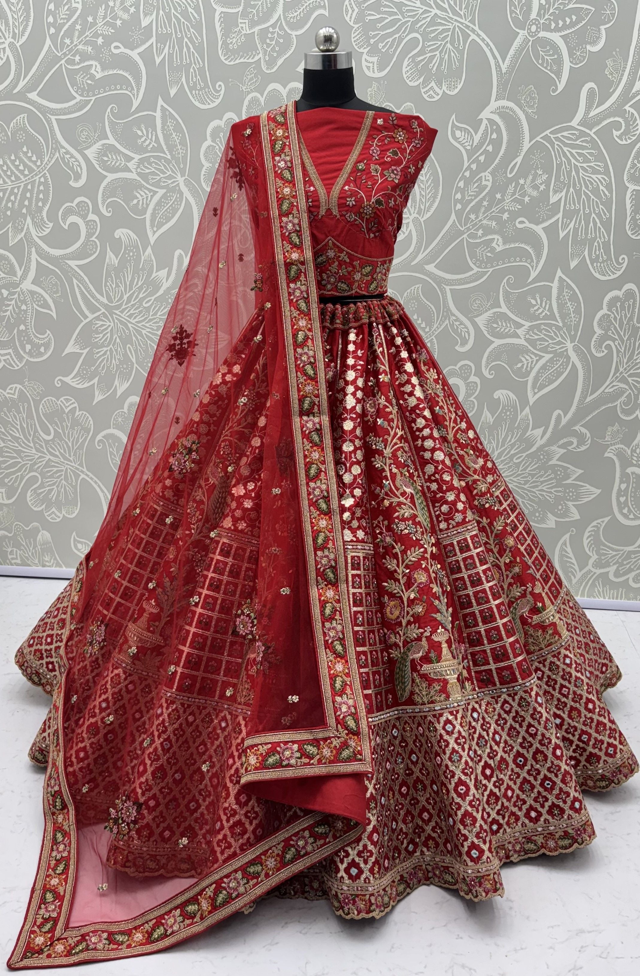 Red Pure Soft Gadhwal Silk Heavy Embroidery Work Bridal Lehenga Choli