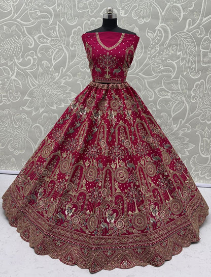 Rani Pink Pure Soft Silk Heavy Embroidery Work Bridal Lehenga 