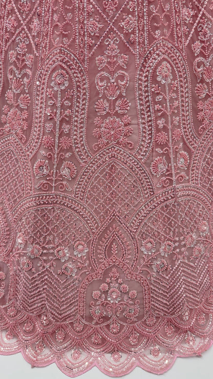 Pink Pure Heavy Net Motif Handwork Zari Sequins Work Bridal Lehenga Choli