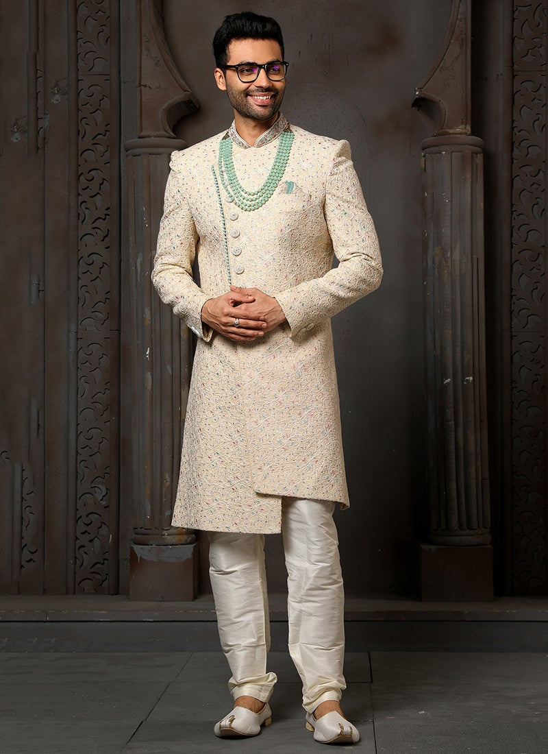 Beige and Cream Colour Wedding Wear Sherwani Suit D.No.1739 Anant Tex Exports Private Limited