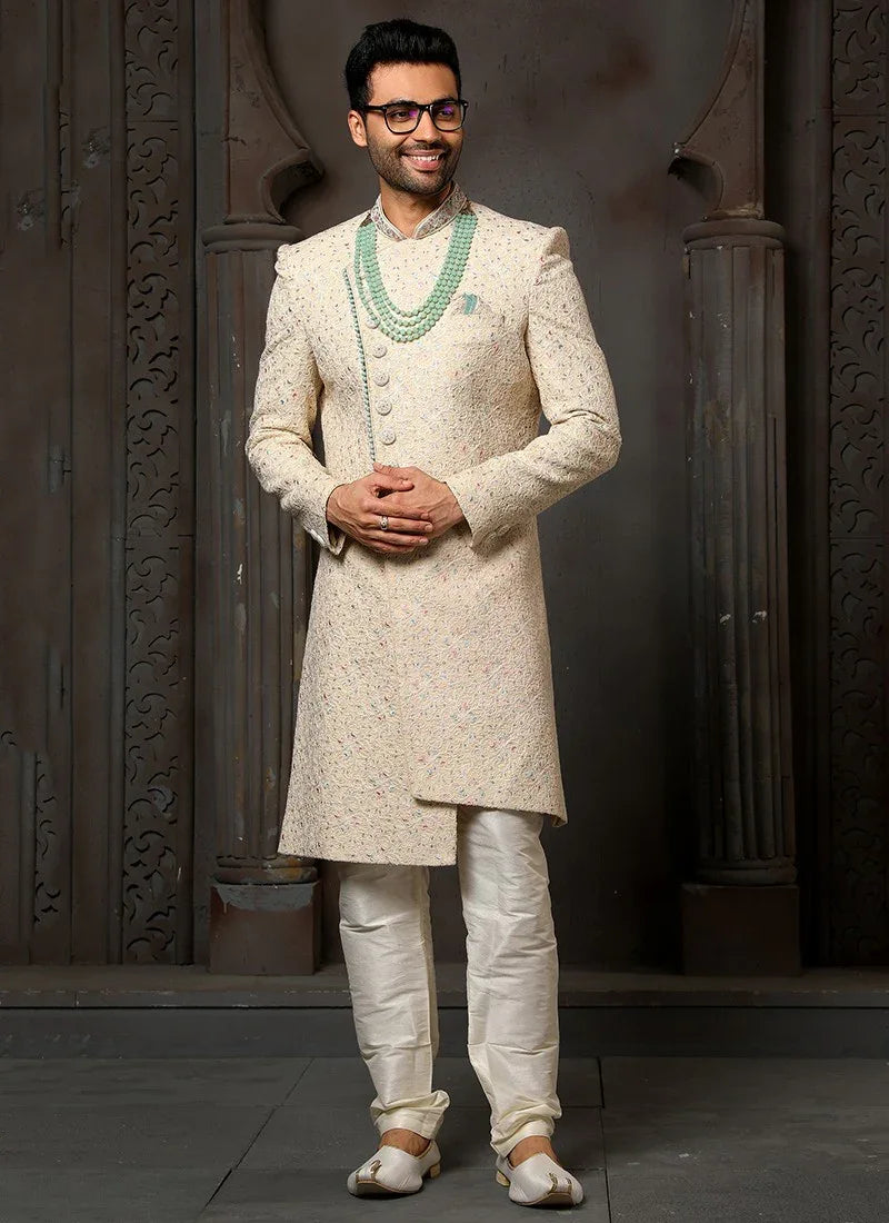 Beige and Cream Colour Wedding Wear Sherwani Suit D.No.1739 Anant Tex Exports Private Limited