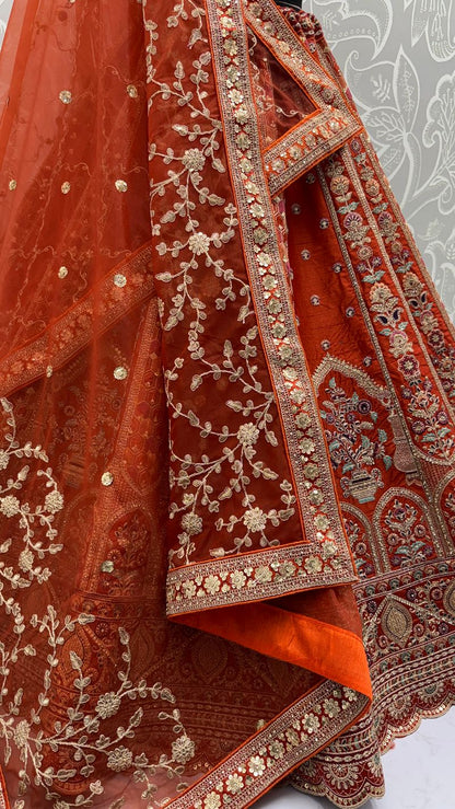 Orange Pure Soft Gadhwal Silk Premium Bridal Lehenga Choli Wedding Lehenga Choli Anant Tex Exports Pvt.Ltd..
