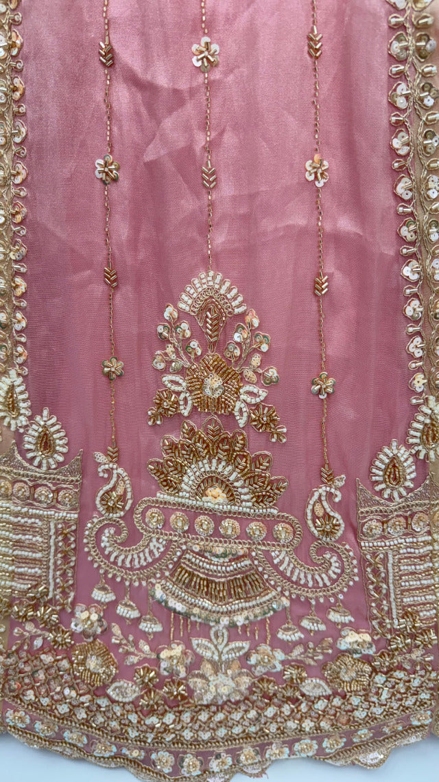Multi Pure Soft Satin Silk Heavy Beads Motif Zari Embroidery Sequins Work Bridal Lehenga Choli