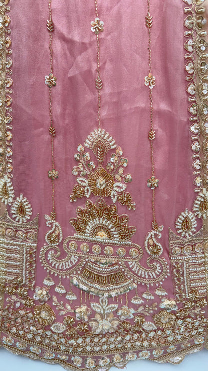 Multi Pure Soft Satin Silk Heavy Beads Motif Zari Embroidery Sequins Work Bridal Lehenga Choli