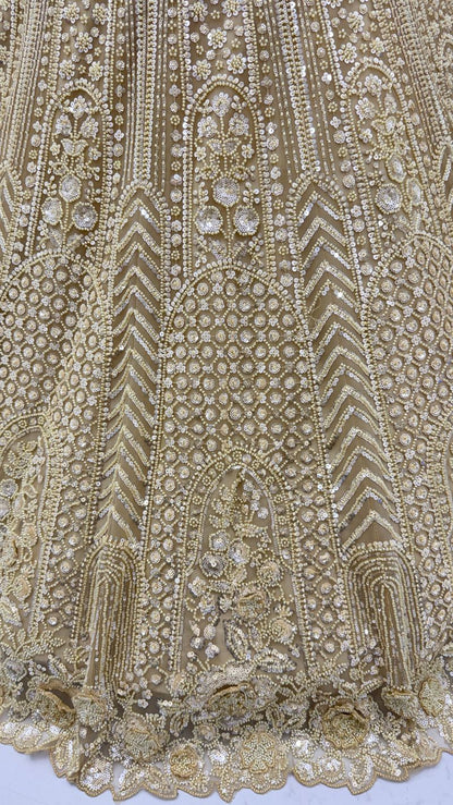 Beige Pure Soft Net Heavy Embroidery Work Bridal Lehenga 