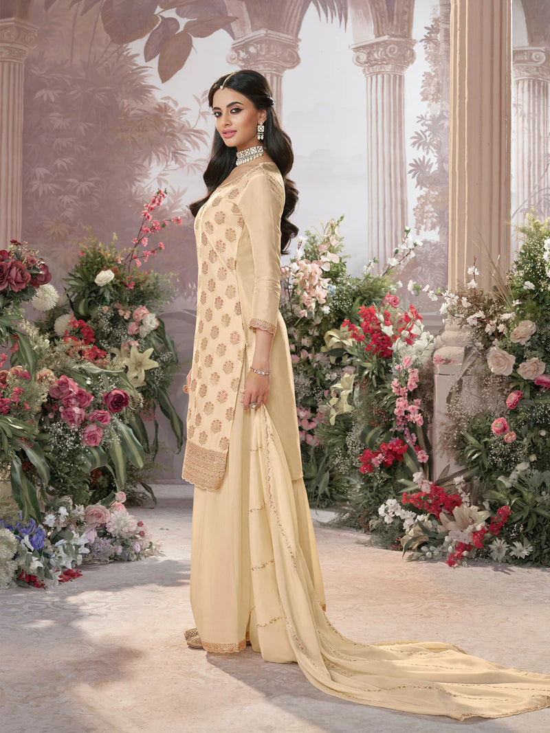 Elegant beige sharara set for women with embroidered kurta


