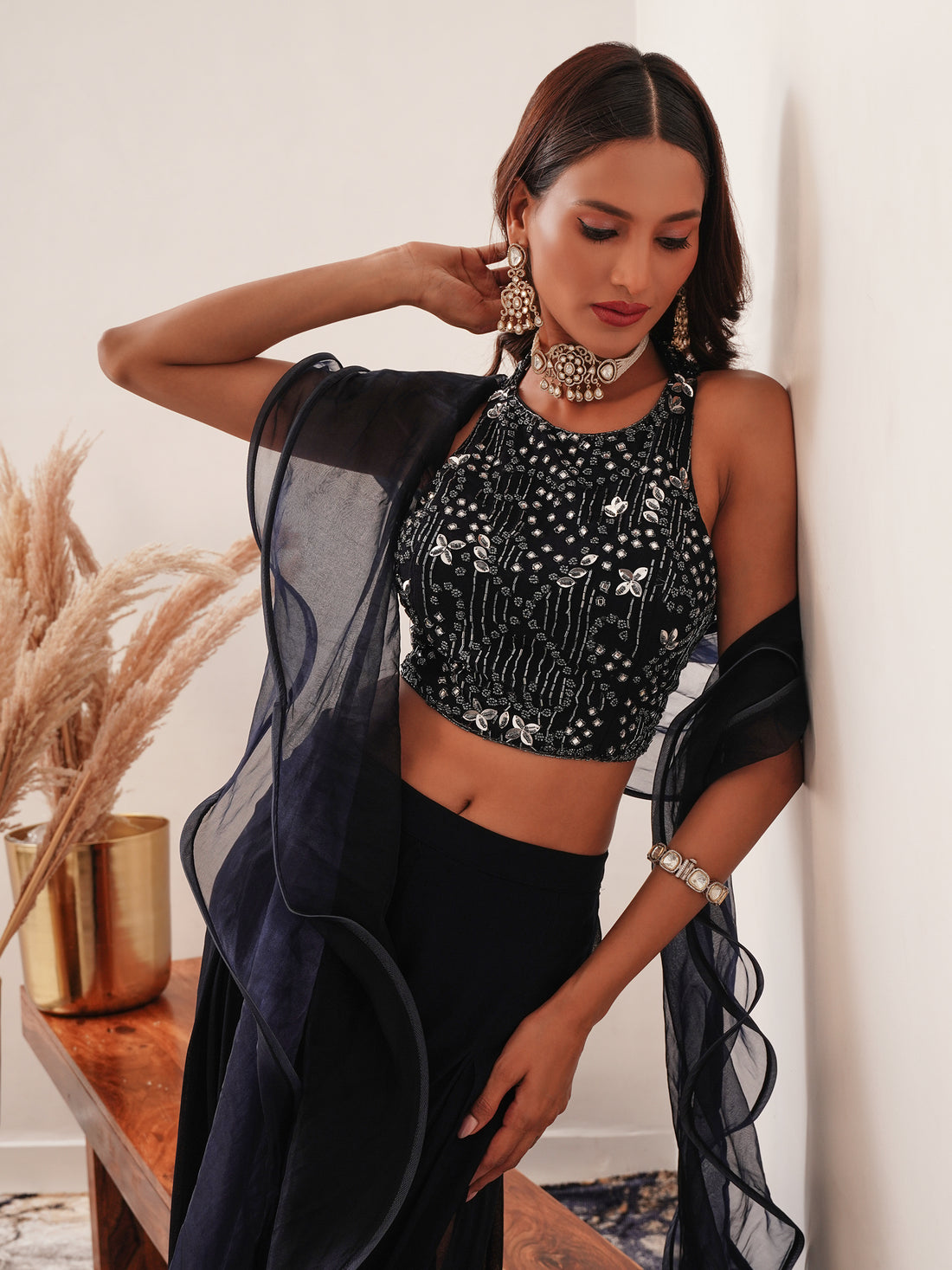 Imported Georgette Indo Western Crop Top