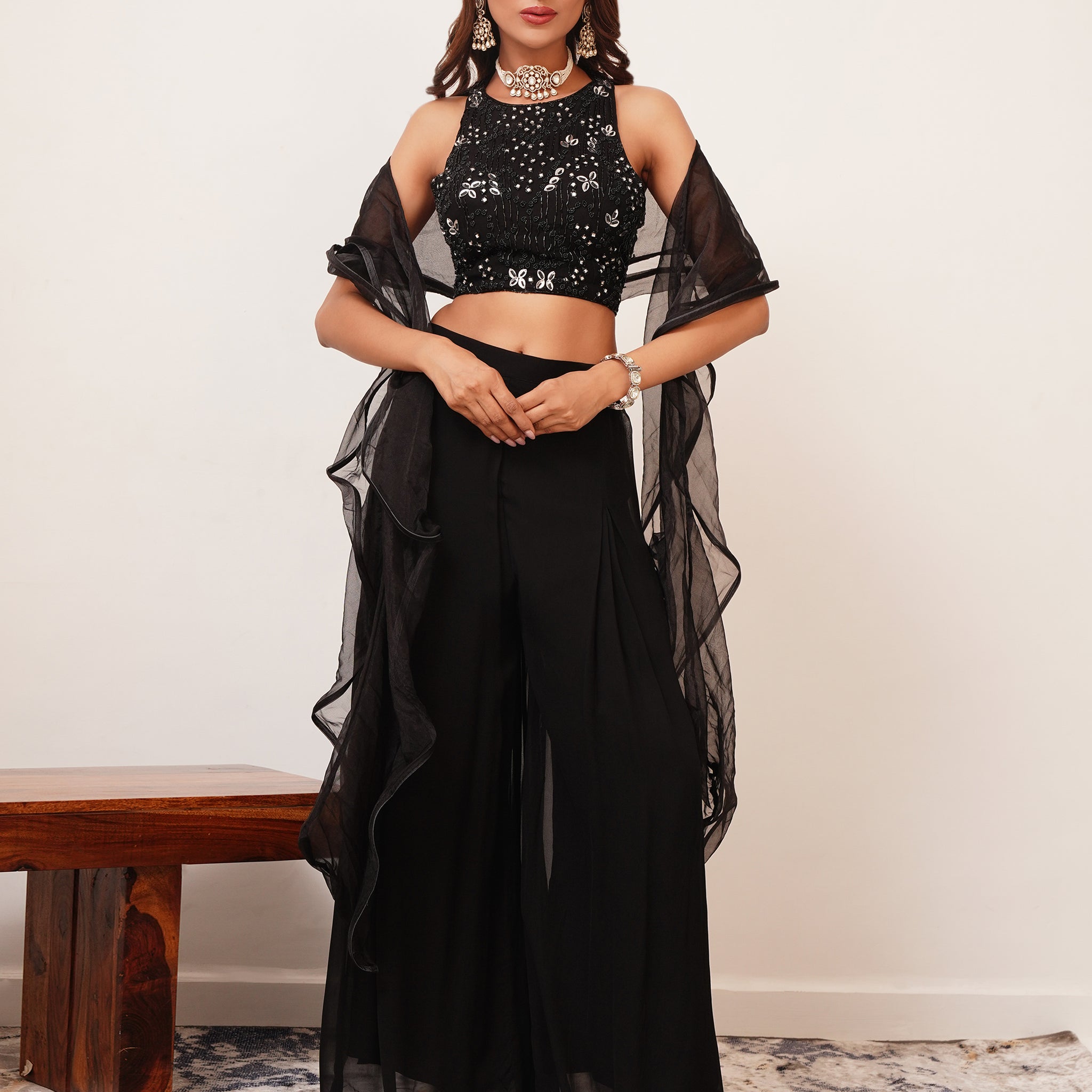 Imported Georgette Indo Western Crop Top