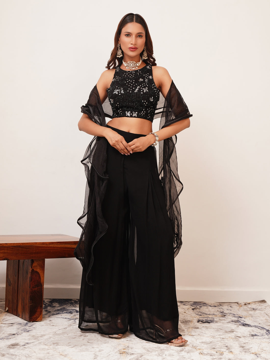 Imported Georgette Indo Western Crop Top