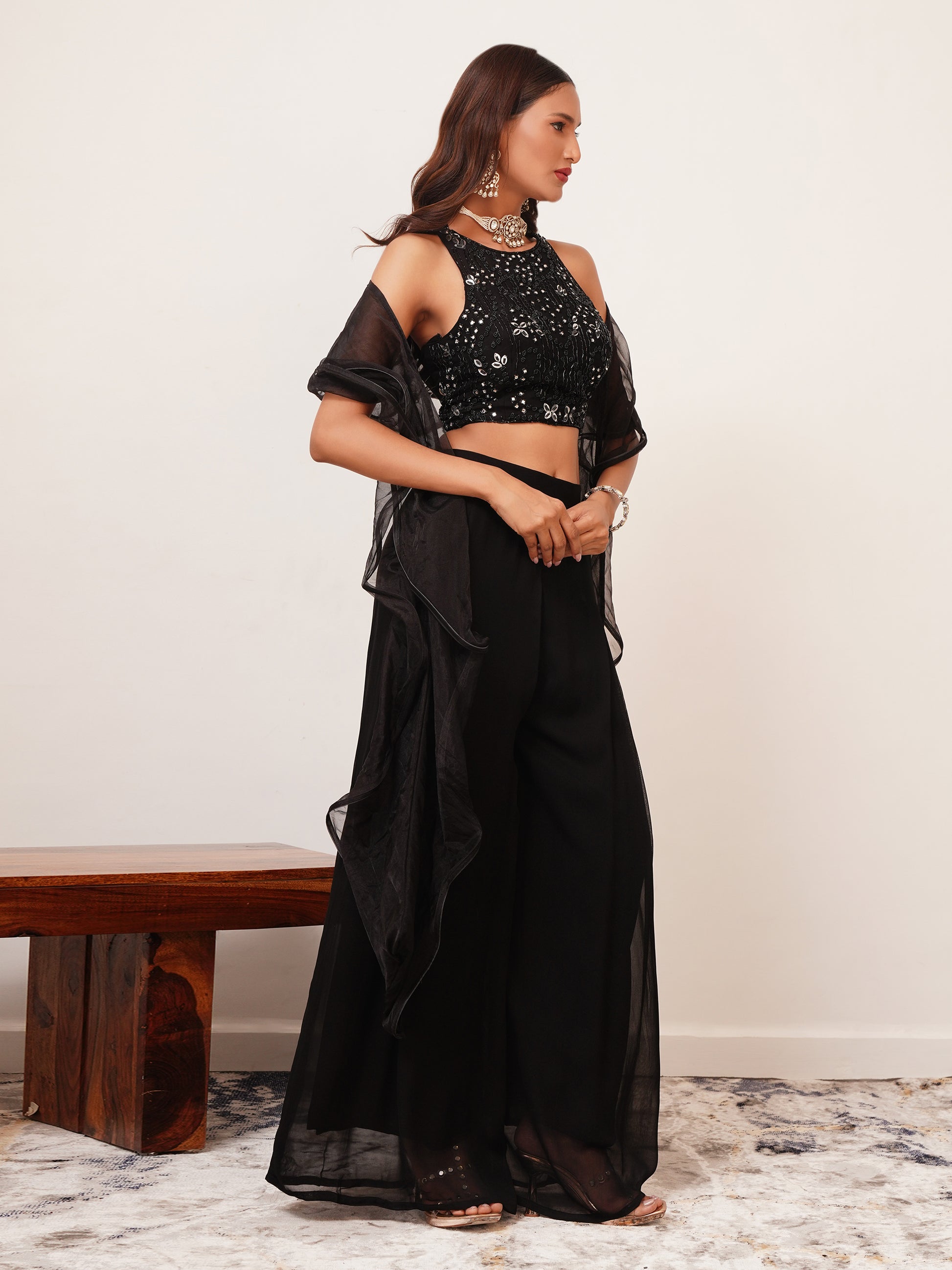 Imported Georgette Indo Western Crop Top