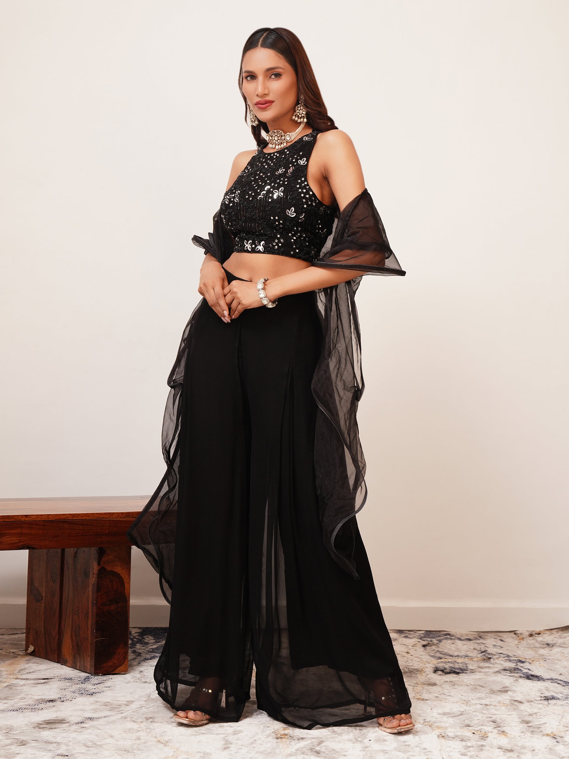 Imported Georgette Indo Western Crop Top