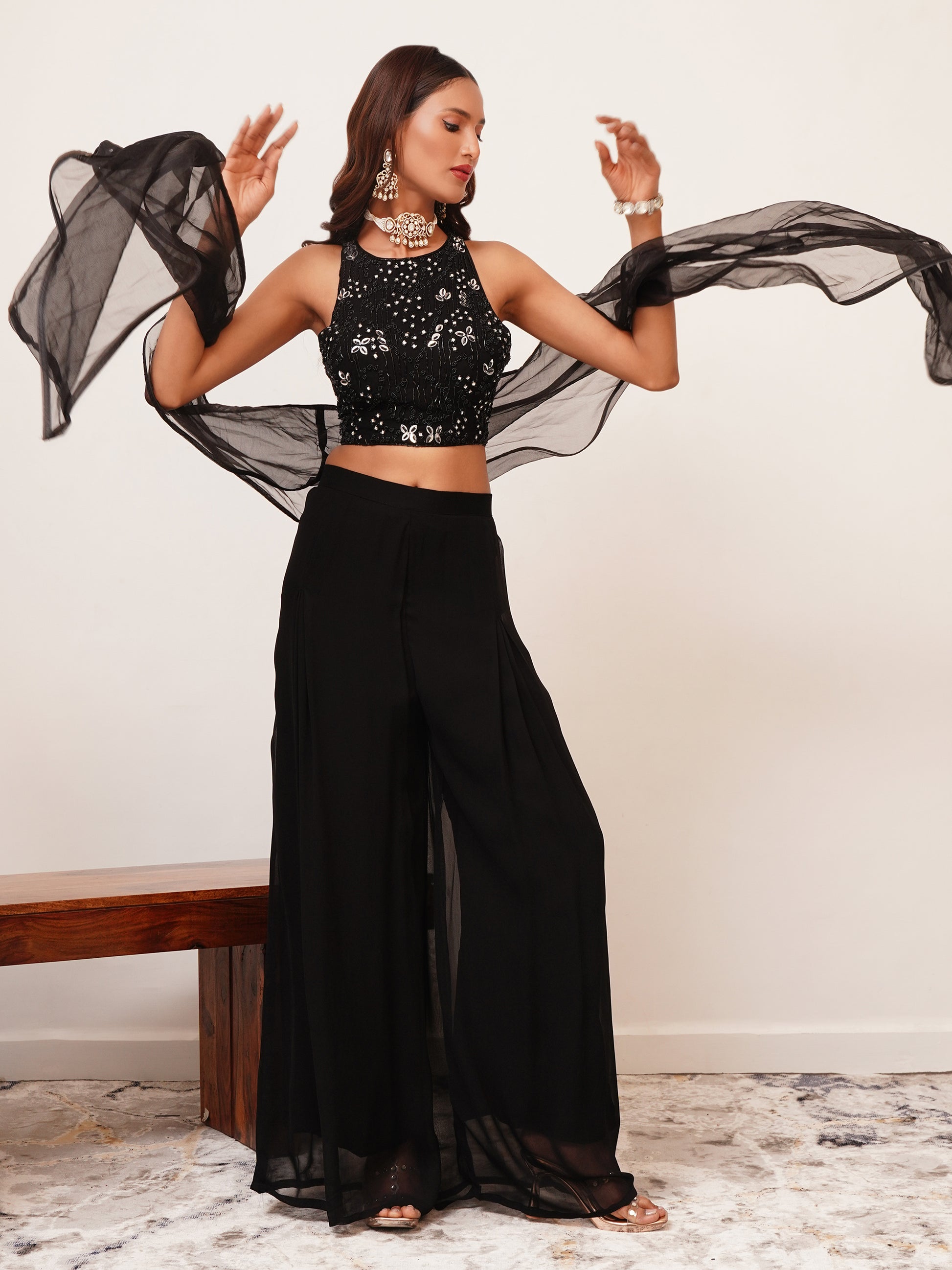 Imported Georgette Indo Western Crop Top