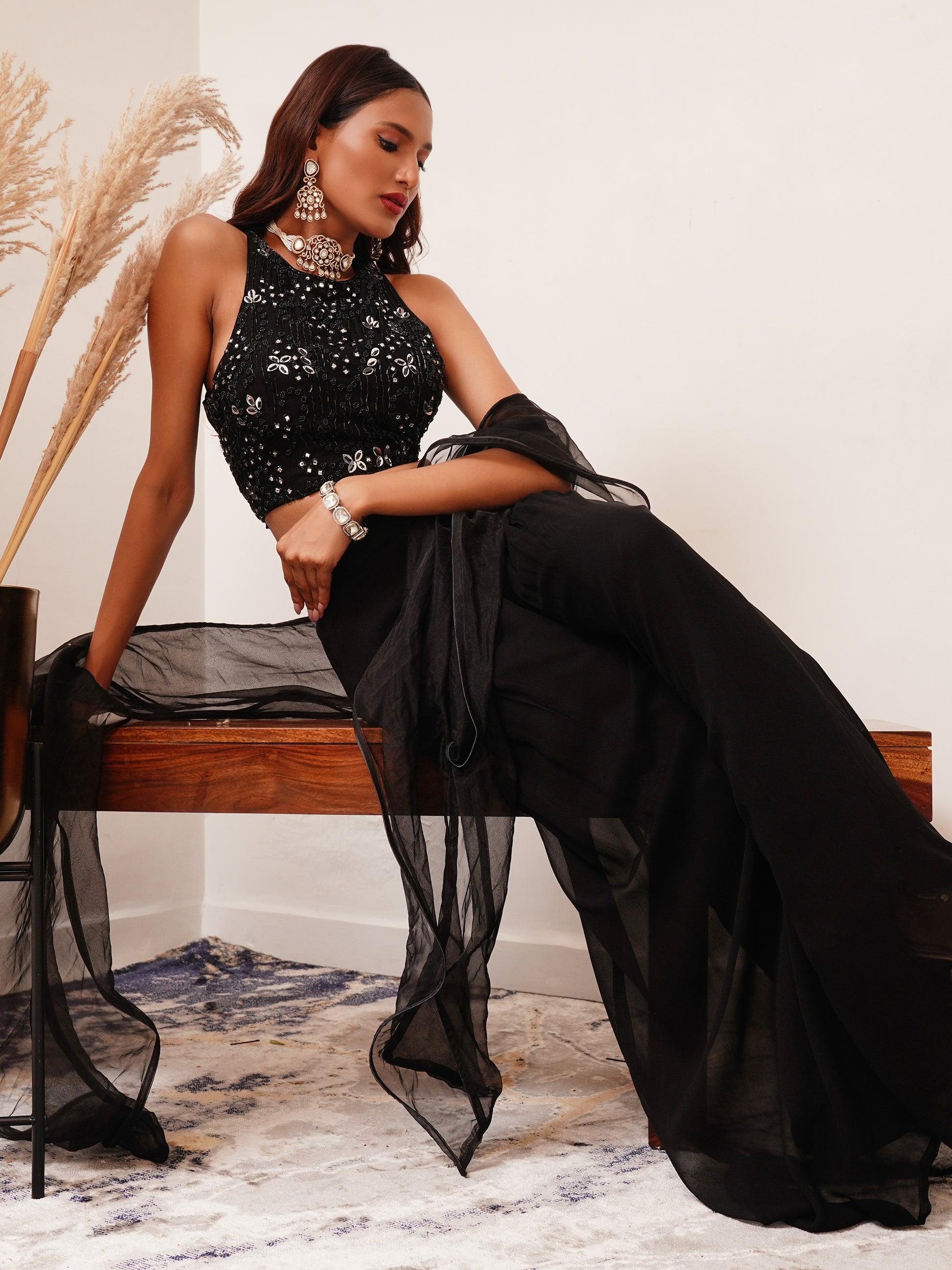 Imported Georgette Indo Western Crop Top