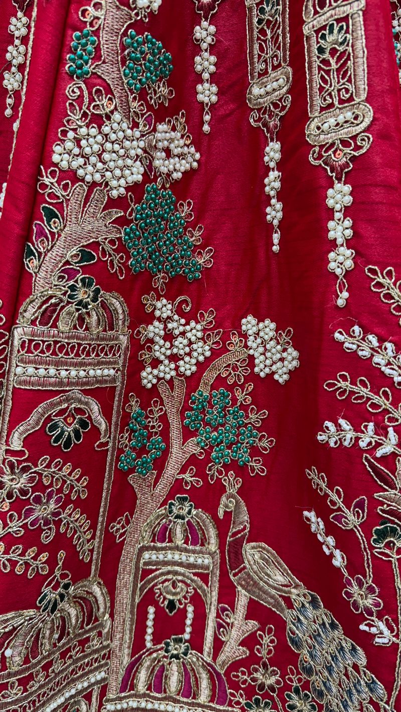Red Pure Soft Silk Heavy Embroidery Work Bridal Lehenga