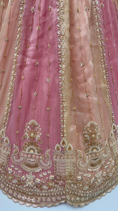 Multi Pure Soft Satin Silk Heavy Beads Motif Zari Embroidery Sequins Work Bridal Lehenga Choli