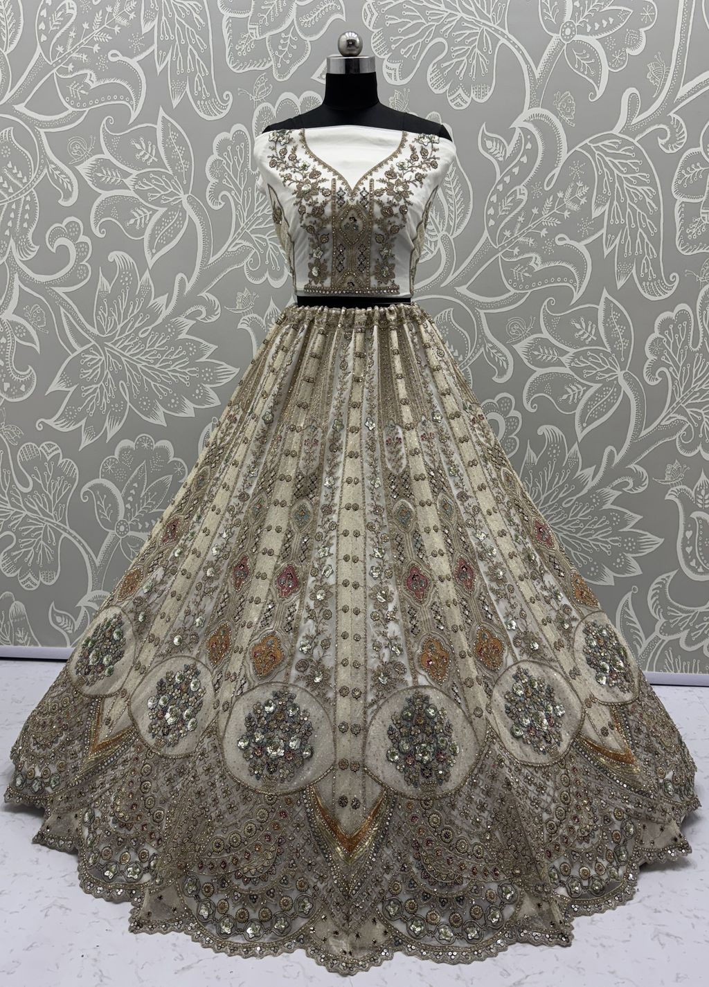 White Pure Soft Orgenza Sequins Work Bridal Lehenga Choli