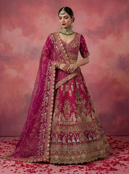 Pink Pure Soft Gadwal Silk Heavy Embroidery Work Bridal Lehenga 