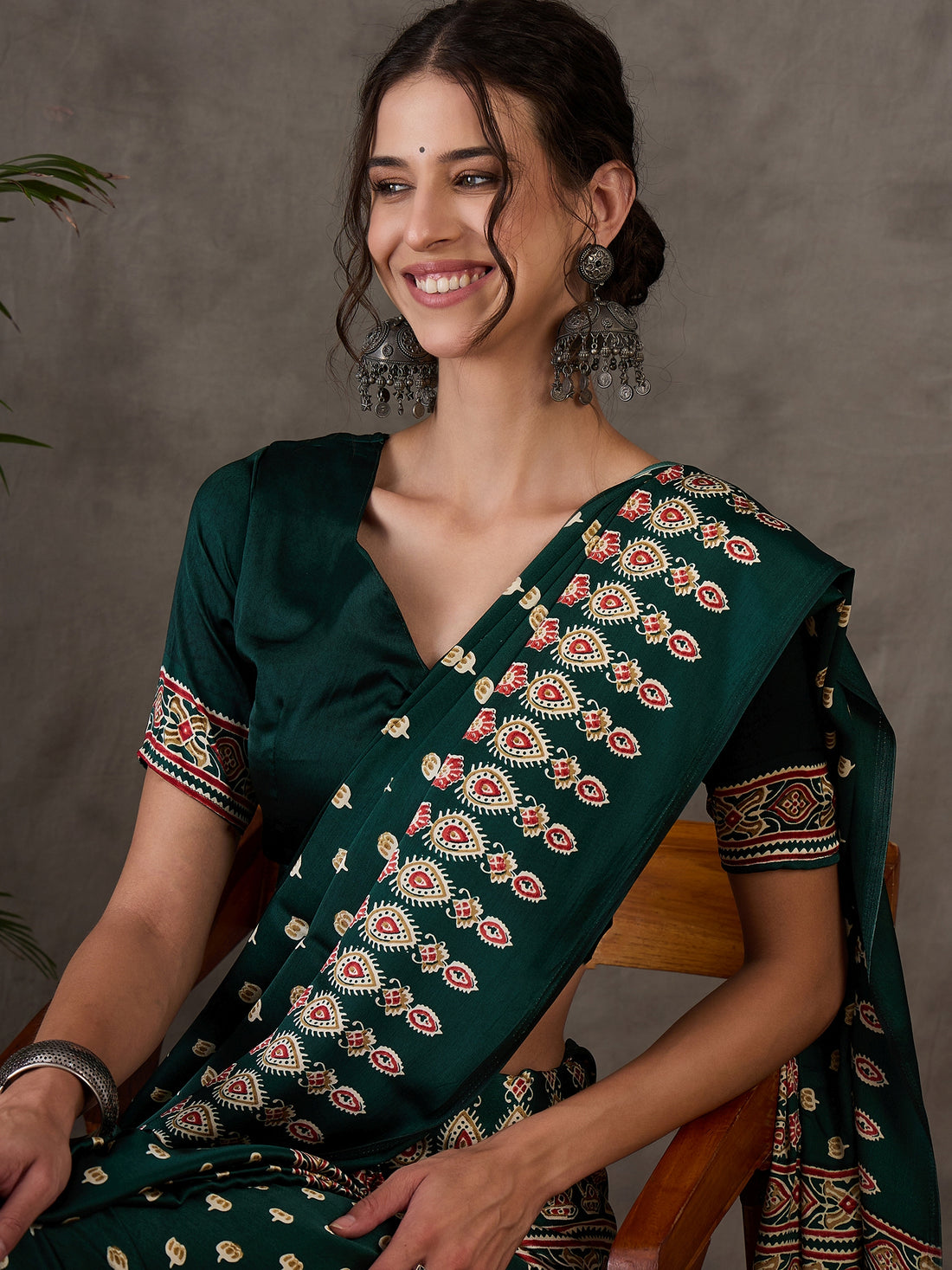 Green Pure Semi Modal Silk Floral Printed Saree 