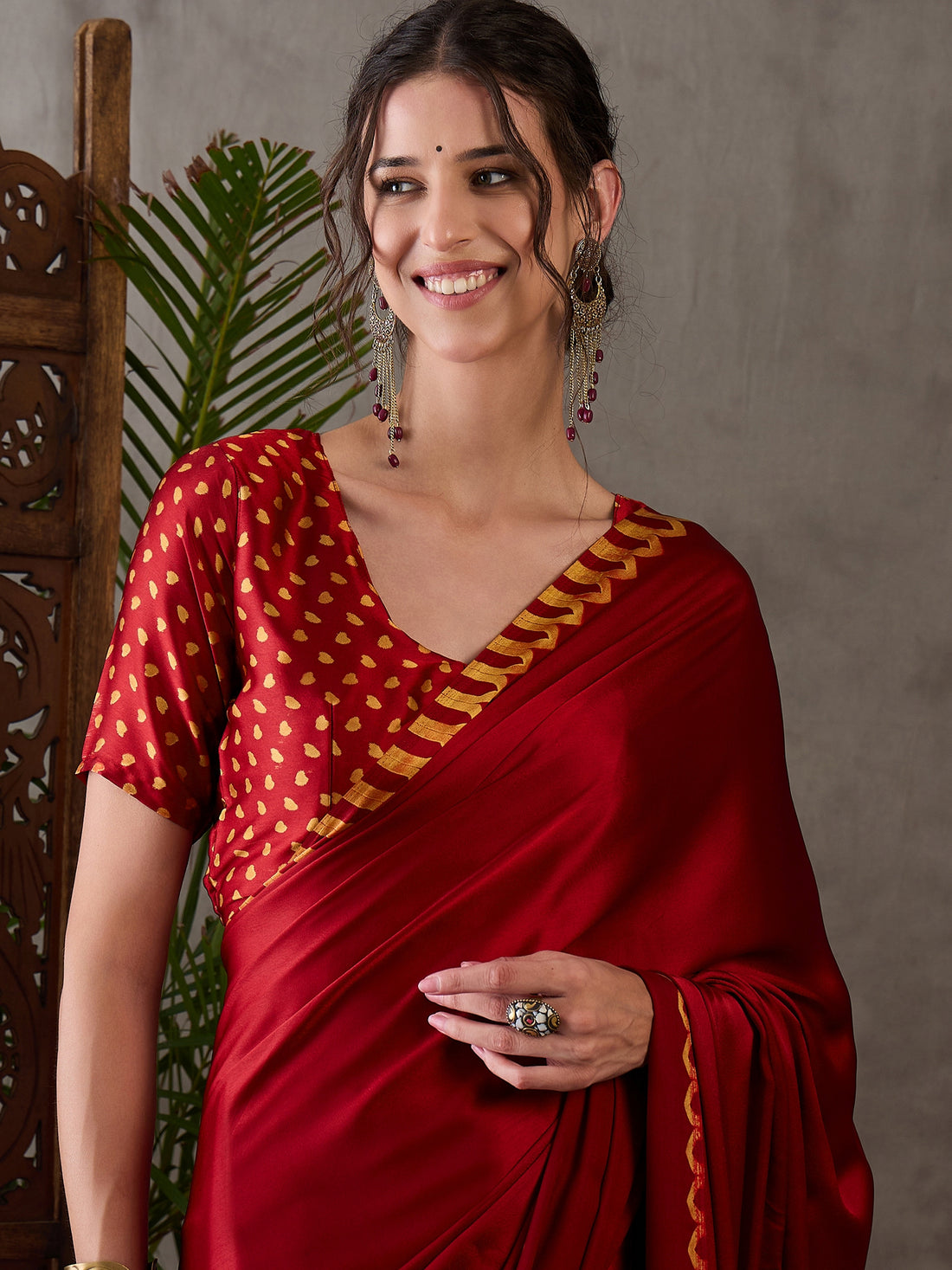 Red Pure Semi Modal Japan Silk Ajarkh Printed Saree 