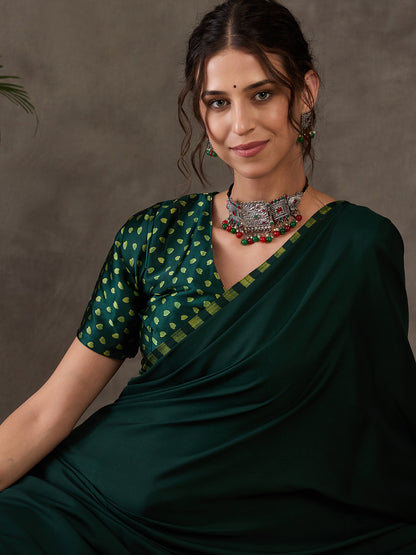 Green Pure Semi Modal Japan Silk Ajarkh Printed Saree 