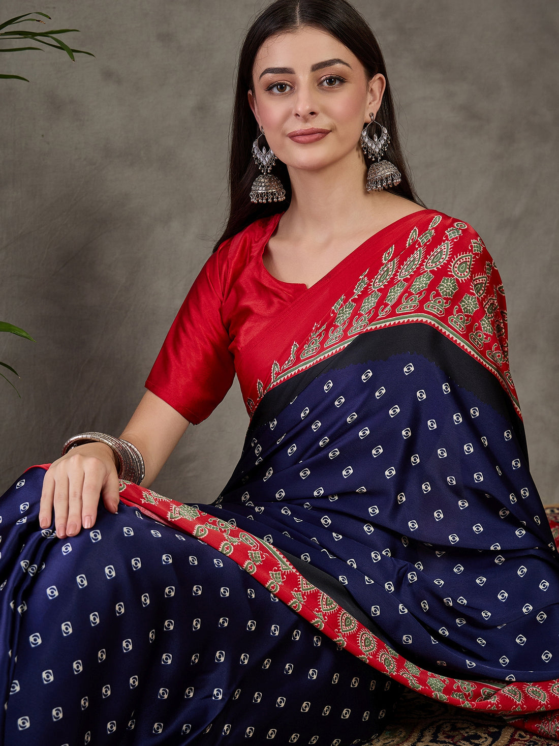 Blue Pure Semi Modal Silk Ajarkh Printed Saree