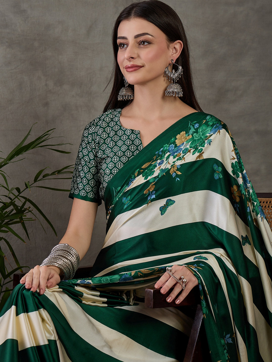 Green Pure Semi Modal Japan Silk Ajarkh Printed Saree 