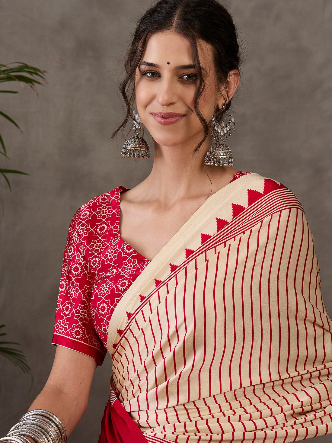 Cream Pure Semi Modal Silk Ajarkh Printed Saree 