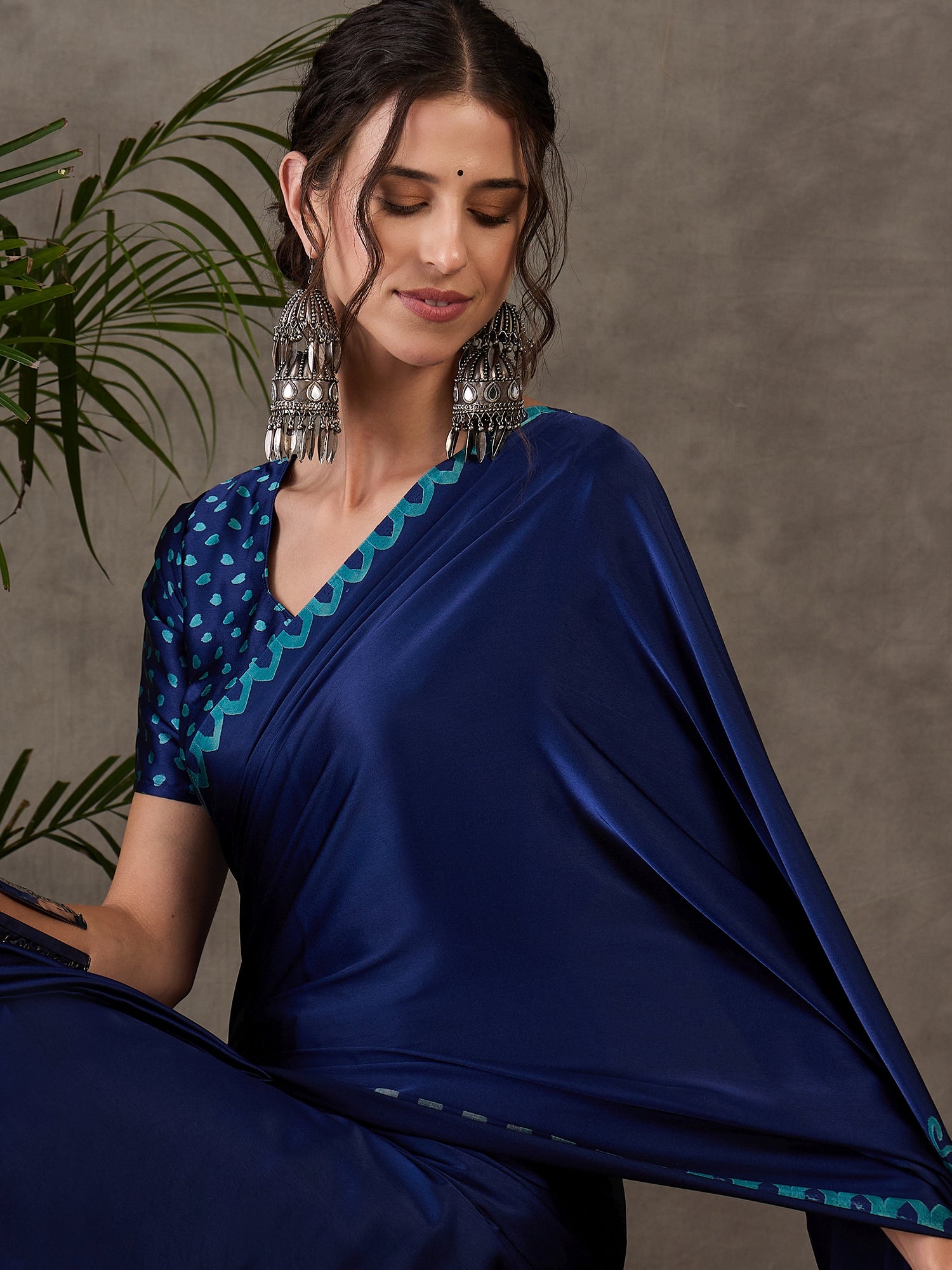 Blue Pure Semi Modal Japan Silk Ajarkh Printed Saree ##color## Floral Printed Saree with premium fabric and embroidery