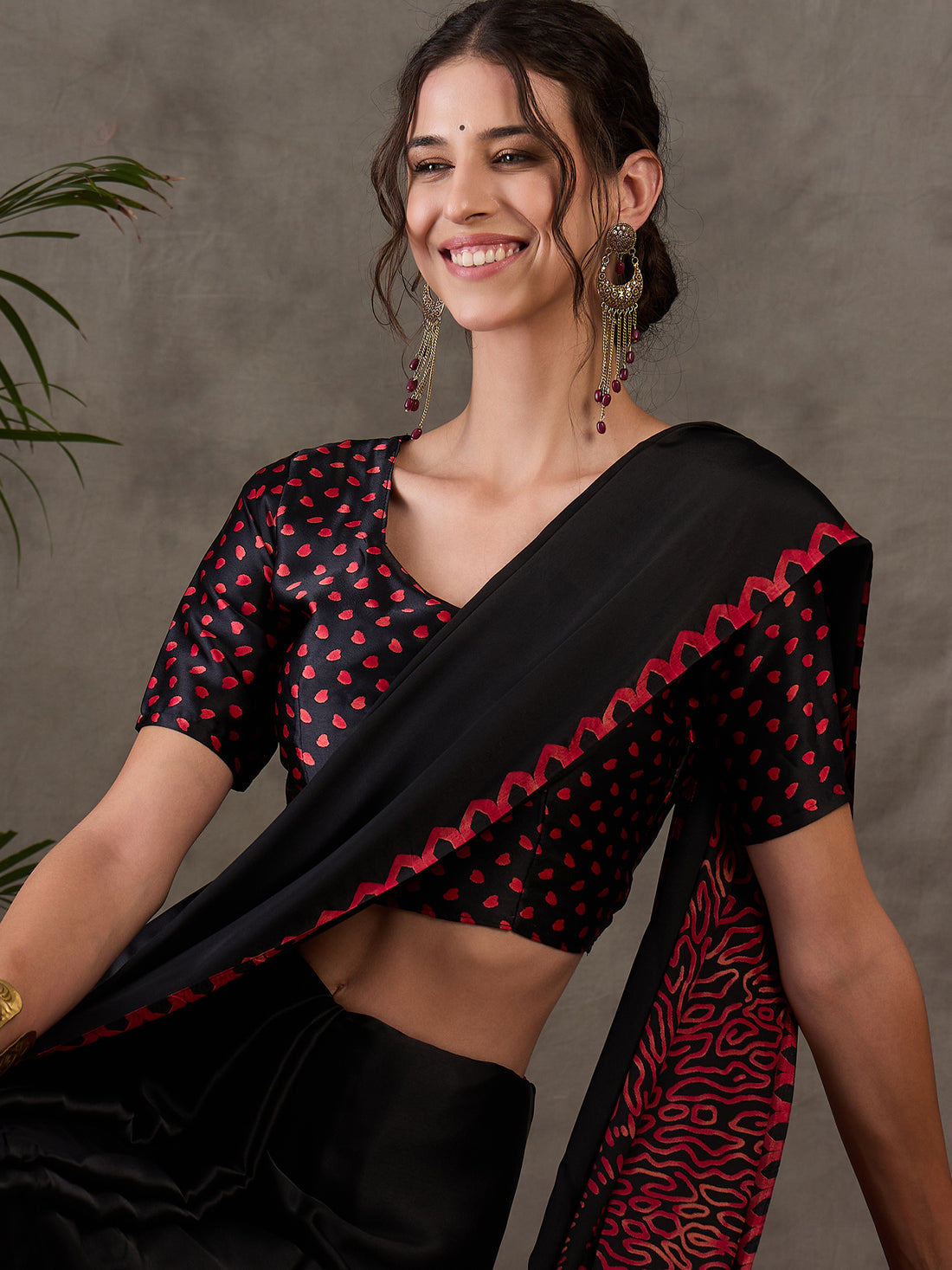 Black Pure Semi Modal Japan Silk Ajarkh Printed Saree 