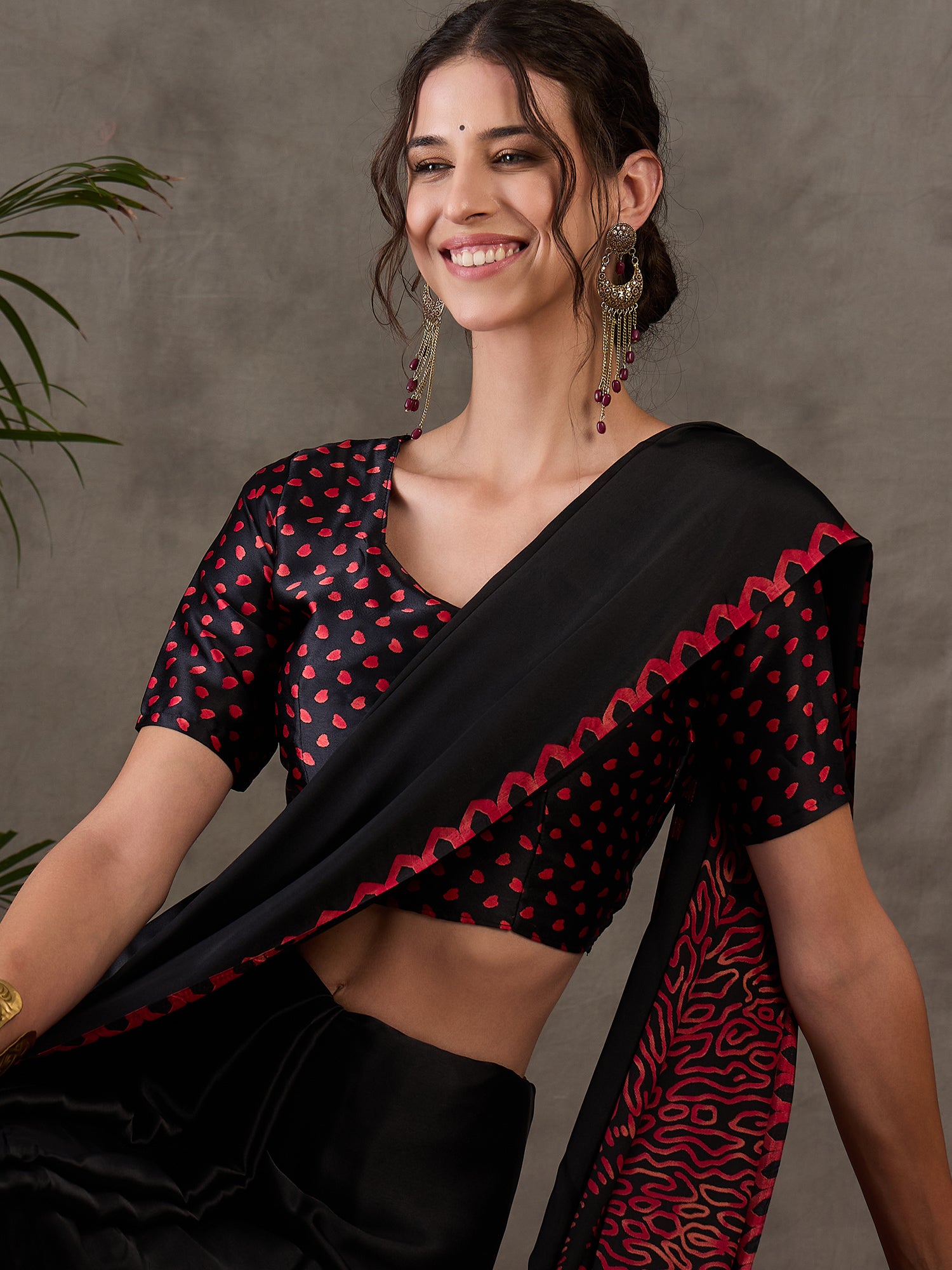 Black Pure Semi Modal Japan Silk Ajarkh Printed Saree ##color## Floral Printed Saree with premium fabric and embroidery