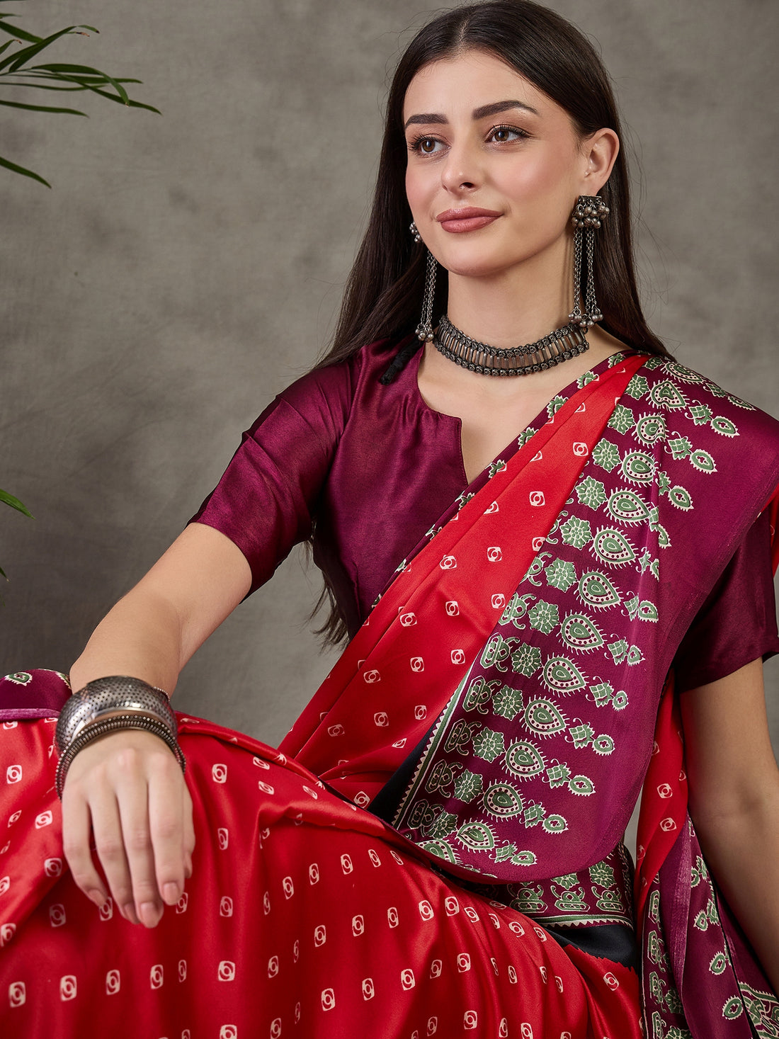 Red Pure Semi Modal Silk Ajarkh Printed Saree 