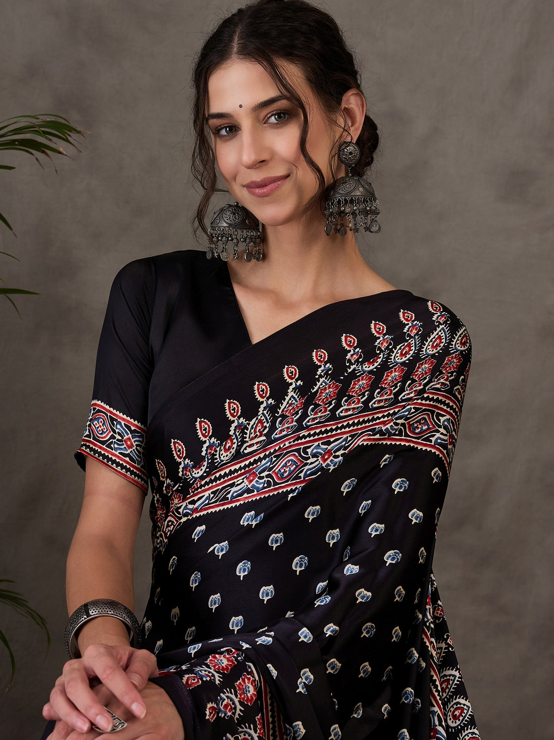 Black Pure Semi Modal Silk Floral Printed Saree 