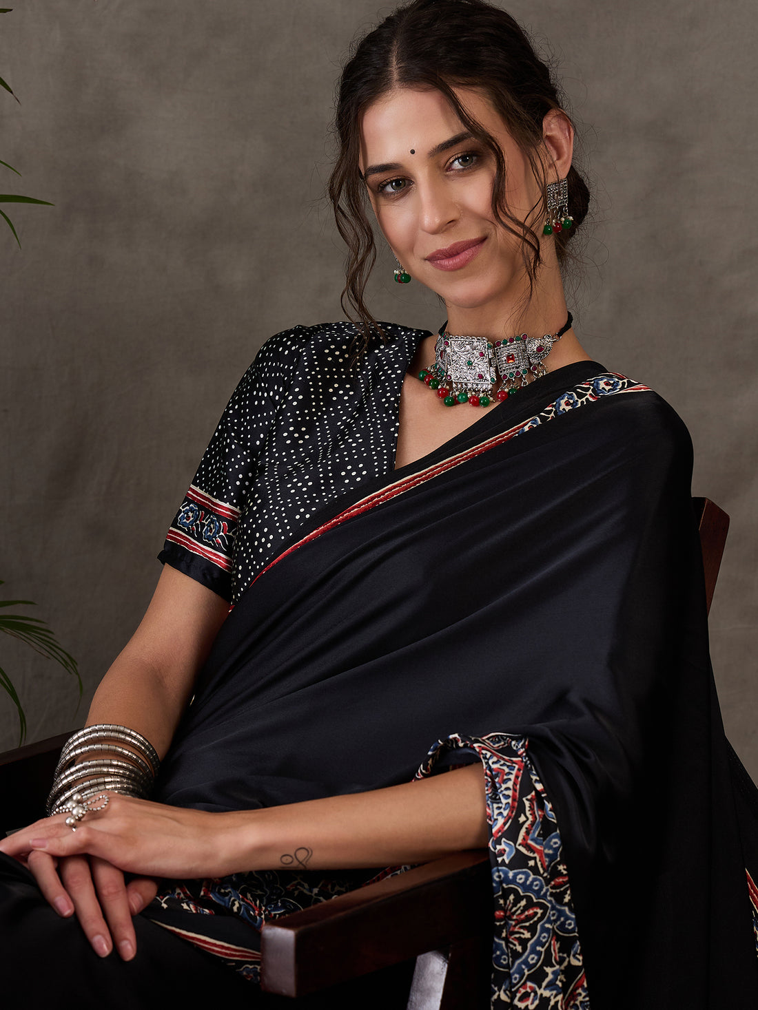 Black Pure Semi Modal Silk Floral Printed Saree 