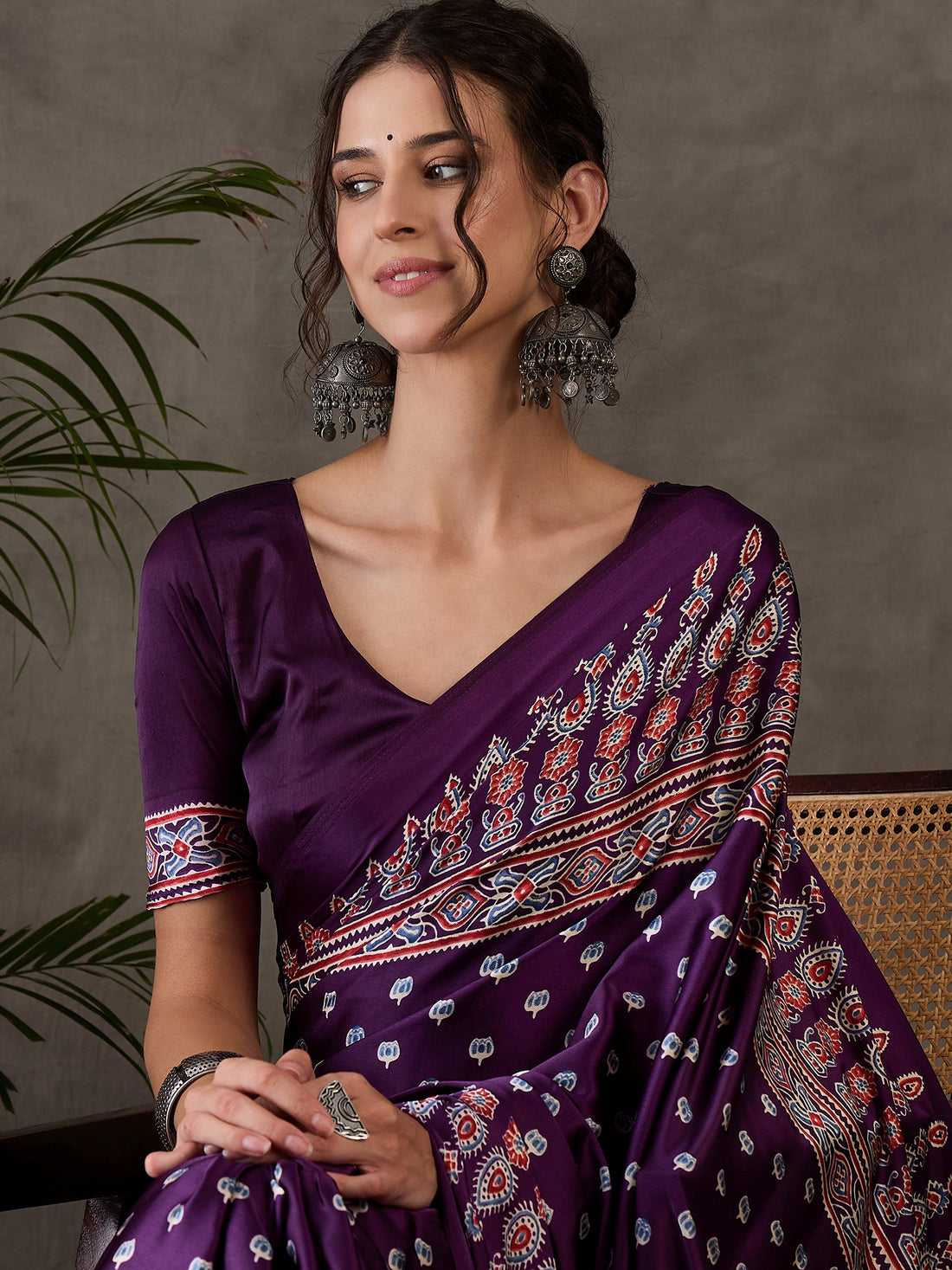 Purple Pure Semi Modal Silk Floral Printed Saree 