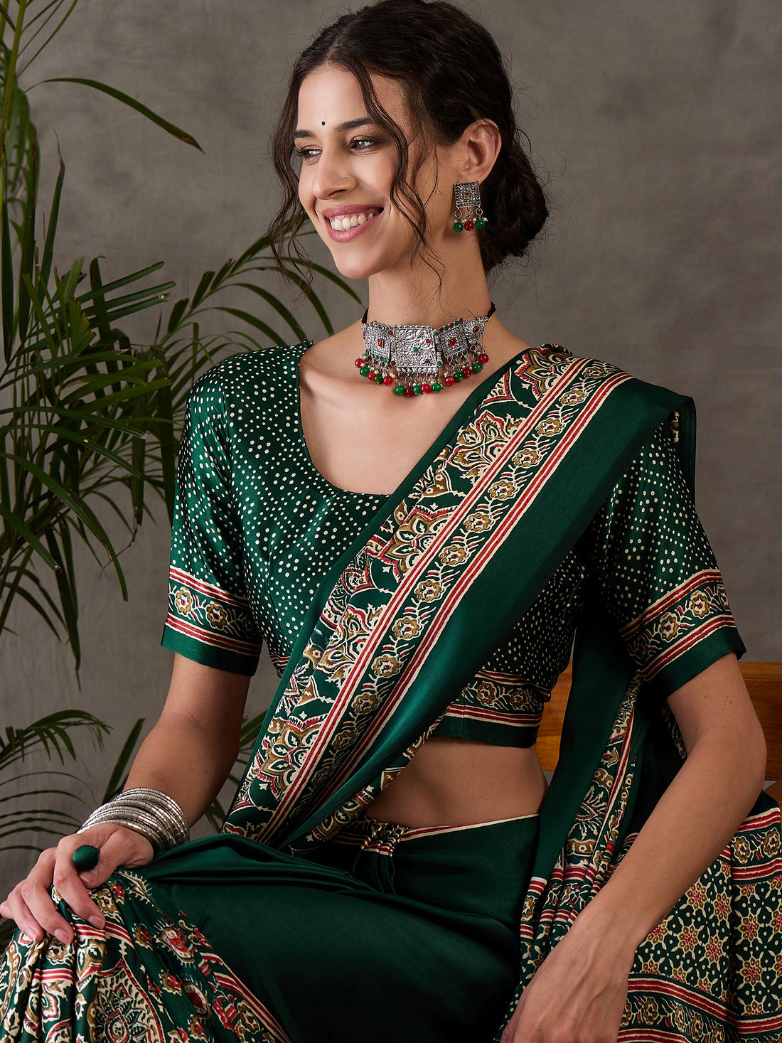 Green Pure Semi Modal Silk Floral Printed Saree 