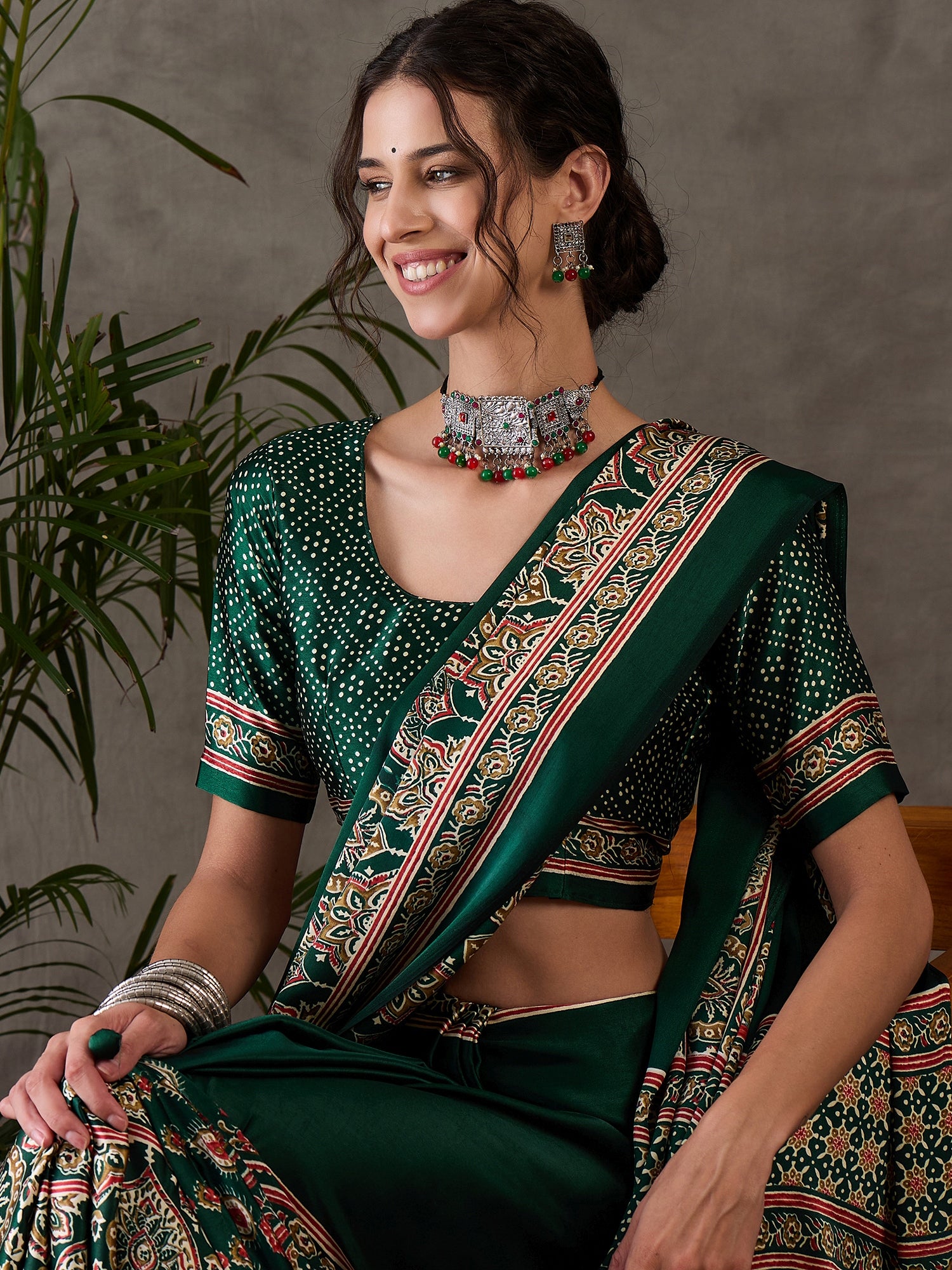 Green Pure Semi Modal Silk Floral Printed Saree 