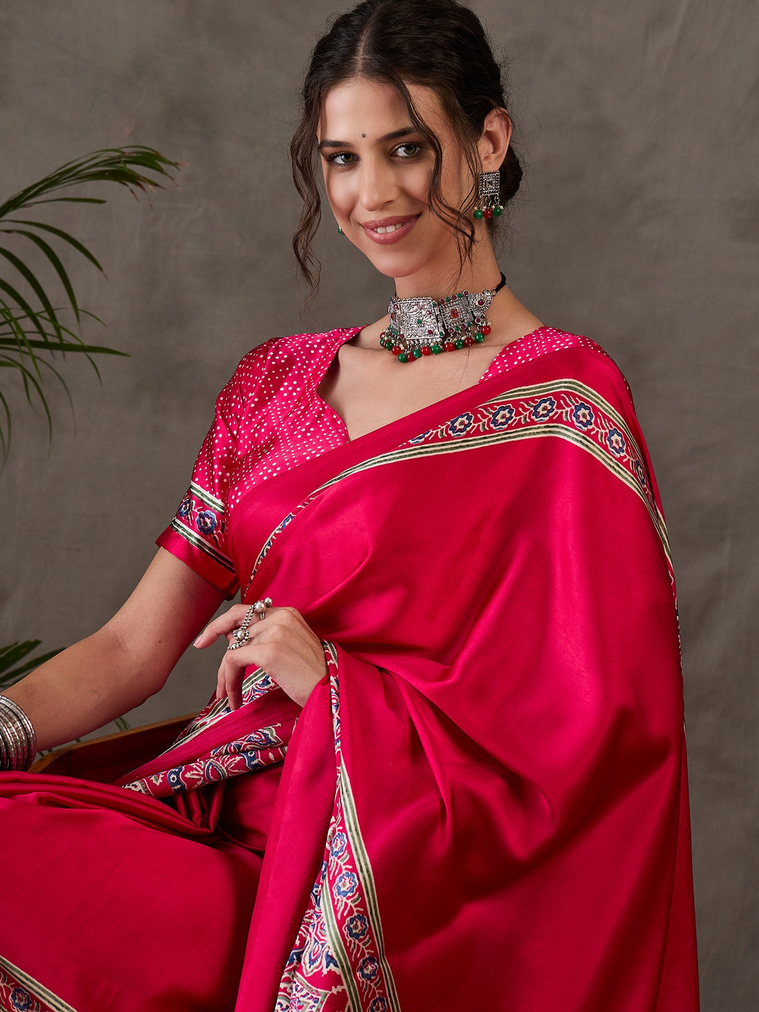 Pink Pure Semi Modal Silk Floral Printed Saree 
