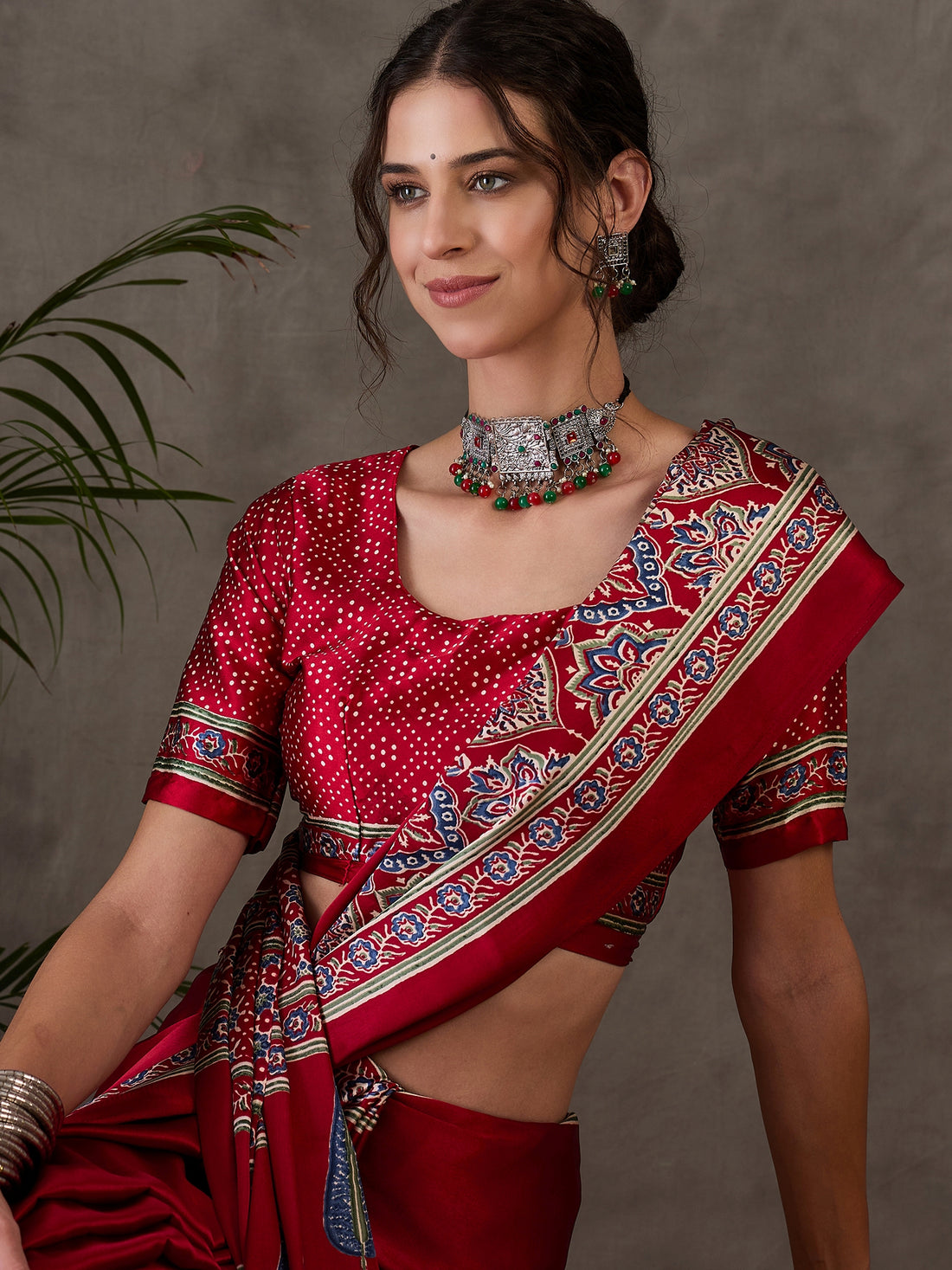Red Pure Semi Modal Silk Floral Printed Saree 