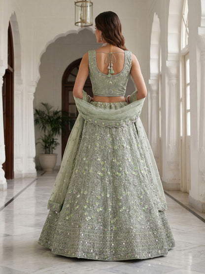 Pista Pure Soft Net Heavy Embroidery Work Bridal Lehenga 