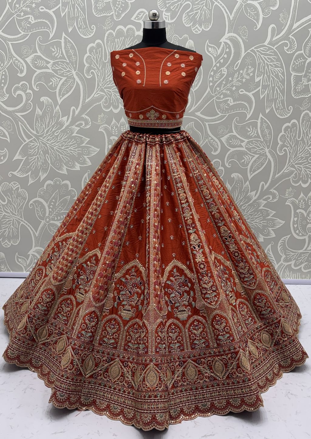 Orange Pure Soft Gadhwal Silk Premium Bridal Lehenga Choli Wedding Lehenga Choli Anant Tex Exports Pvt.Ltd..