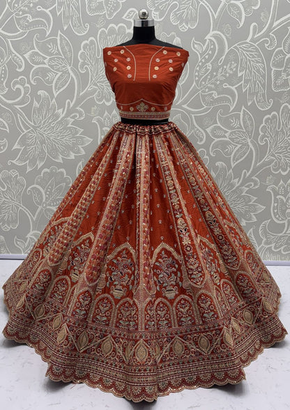 Orange Pure Soft Gadhwal Silk Premium Bridal Lehenga Choli Wedding Lehenga Choli Anant Tex Exports Pvt.Ltd..