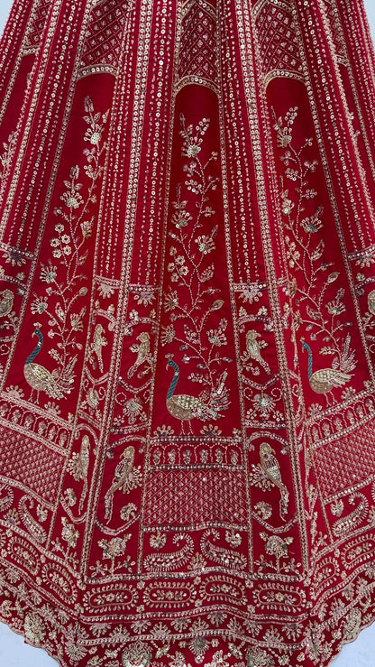 Red Pure Soft Silk Heavy Embroidery Work Bridal Lehenga 